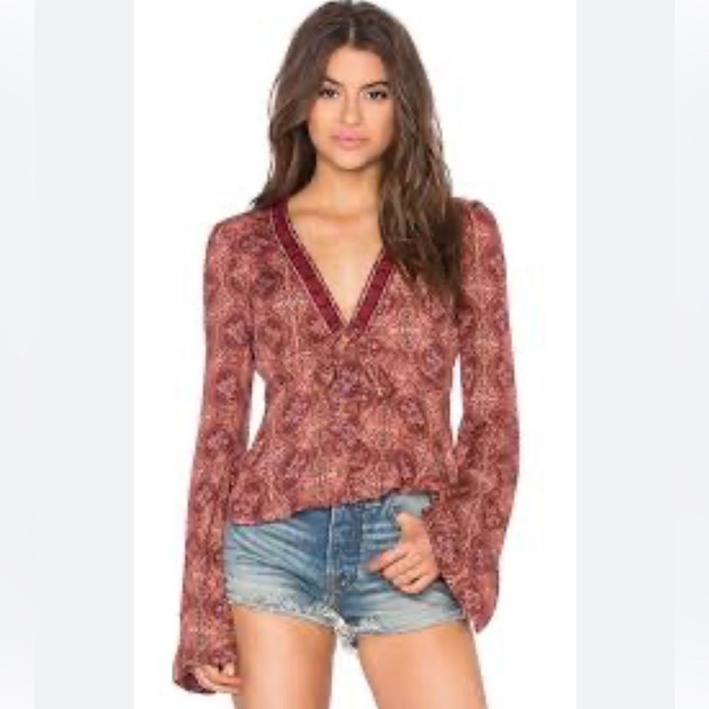 Free People Time of Your Life Top in Coral Combo, Size Small